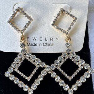 Mint Rhinestone Gold Dangle Drop CZ Triangles Earrings NEW